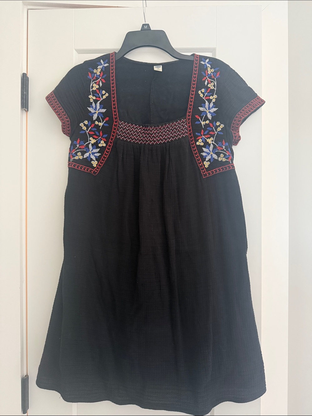 Old Navy Black Mini Dress with Multicolor Floral Embroidery